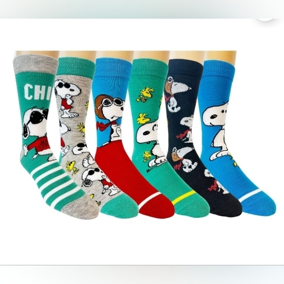 Peanuts Character 6-Pack Casual Crew Sock One Size Fits Most - Picture 1 of 4